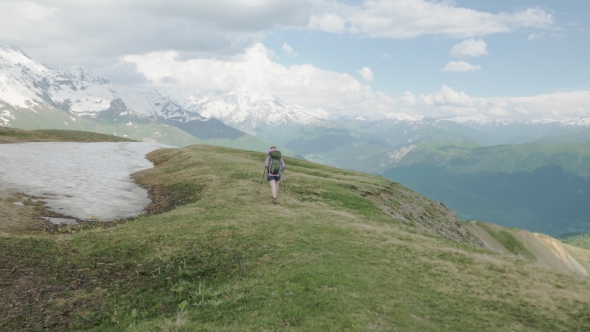 Girl Hikes in the Mountains - Koruldi Lakes Area, Mestia,Georgia