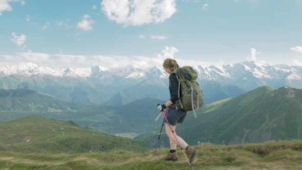 Girl Hikes in the Mountains - Koruldi Lakes Area, Mestia,Georgia