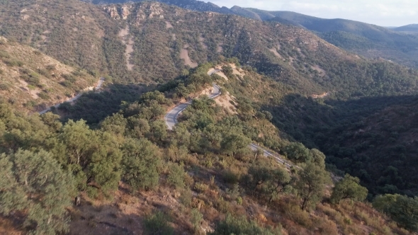 Flying Over Mountain Curved Road