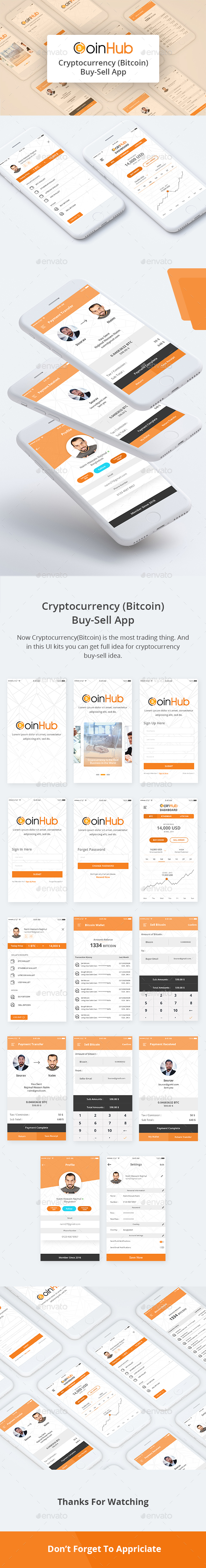 CoinHub - Cryptocurrency (Bitcoin) Buy-Sell App UI Kits
