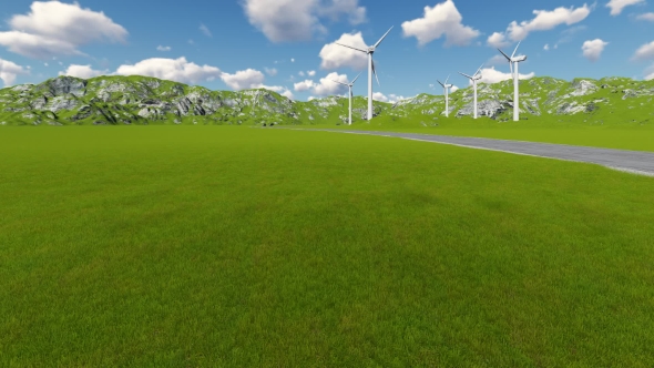 Road with Car Truck Lorries Moving Both Directions and Wind Turbine alt