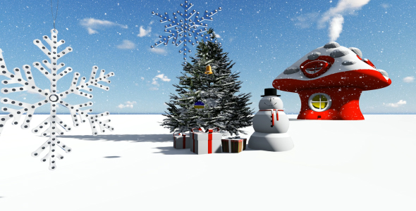 Snowman and Christmas Snowy Background