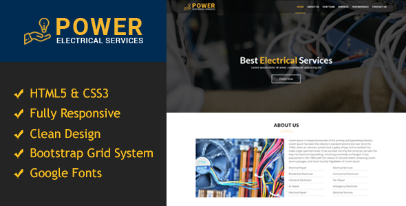 Power - Electrical One Page Responsive HTML5 Template