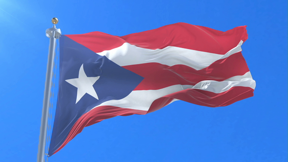 Flag of Puerto Rico Waving at Wind