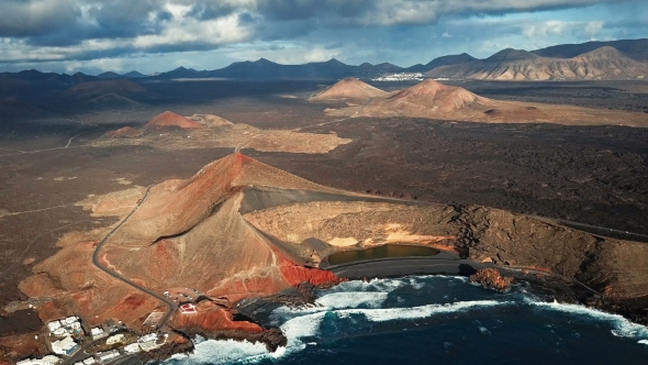 Flying Over Volcanic Lake El Golfo