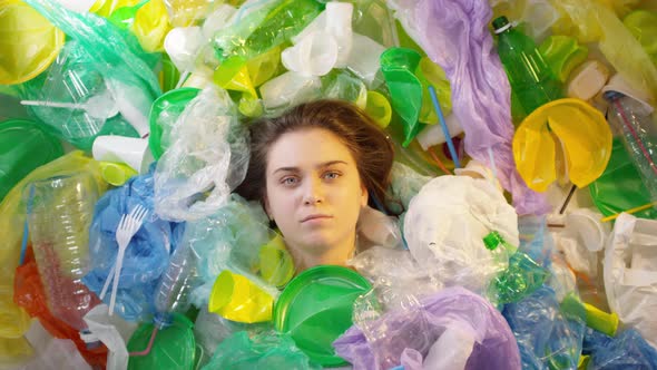 Girl Lying Covered With Plastic