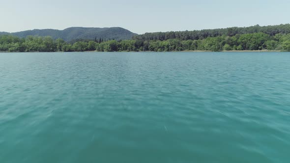 Aerian Drone View of Lake Banyoles in Girona Catalonia Spain