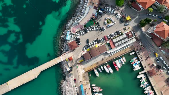 Red Tower in Alanya aerial view 4 K