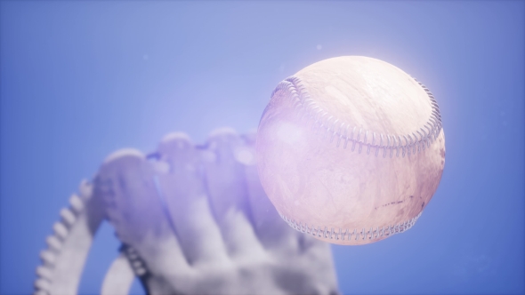 Baseball and Mitt at Blue Sky Background alt