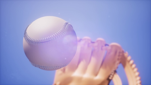 Baseball and Mitt at Blue Sky Background alt