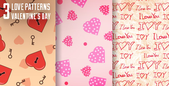 3 Love Patterns. Valentine's Day.