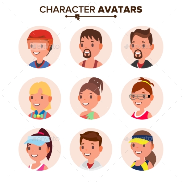 Character People Avatar Set Vector. Face. Default