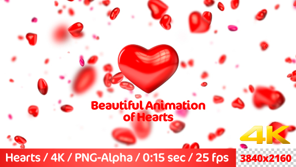 Beautiful Flying 3D Hearts