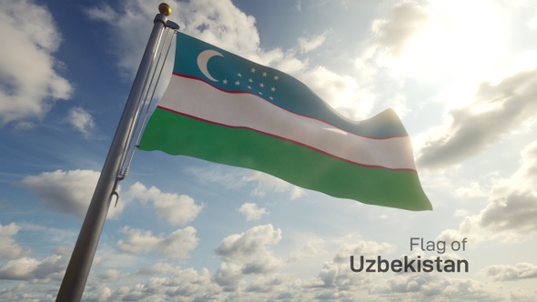 Uzbekistan Flag on a Flagpole