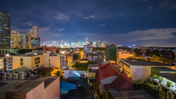 View of Makati Skyscrapers in Manila City. Skyline at Night, Philippines.