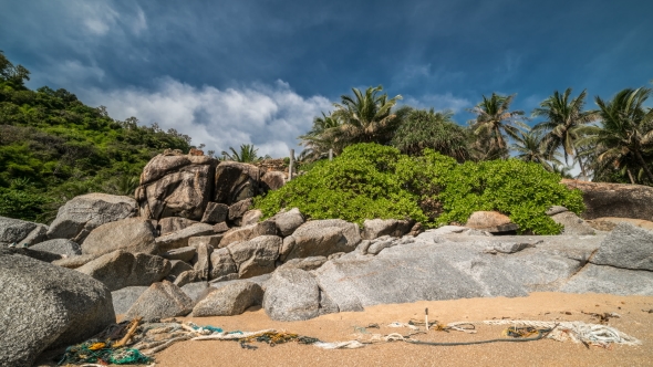 Rocks at the Hidden Paradise Nui Beach in Phuket Island, Thailand