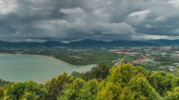 Beautiful  View From Khao-Khad Views Tower, View Such As Chalong Bay and Phuket Town in Thailand