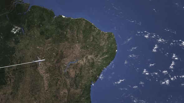 Airplane Flying To Recife Brazil on the Map alt