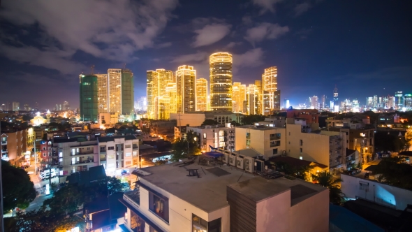 View of Makati Skyscrapers in Manila City. Skyline at Night, Philippines.