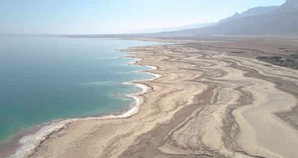 Aerial view of Dead Sea shoreline in Negev, Israel.