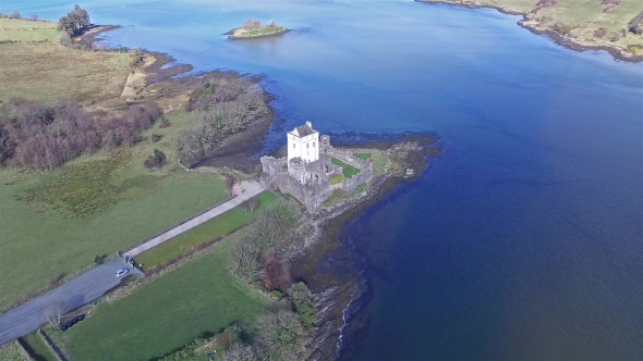 Aerial of the Historic Doe Castle, Donegal, Ireland