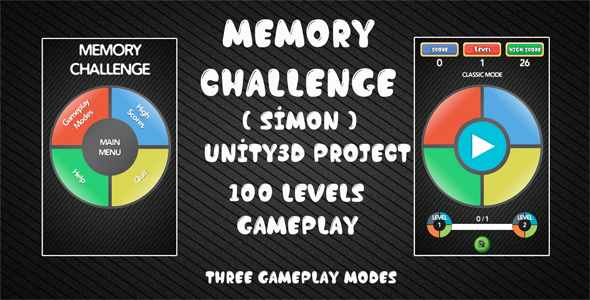 Memory Challenge Simon Unity3D Source Code + Android iOS Supported + Ready to Release + Admob