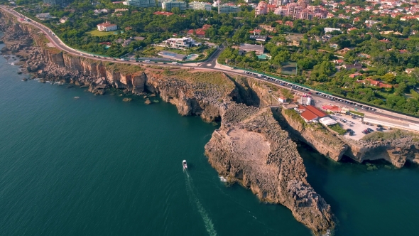 Aerial View of Boca Do Inferno Hell's Mouth Cascais Portugal  Drone