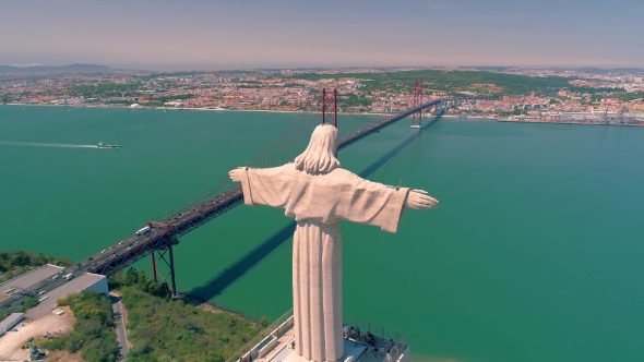 Aerial View of Christ the King Cristo Rei Catholic Monument in Lisbon