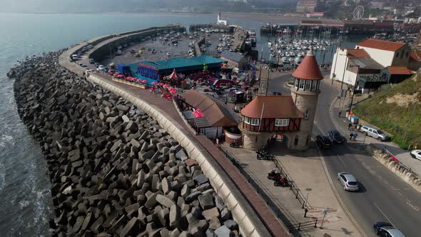 Pigeon Bath Corner in Scarborough pictured under a blue sky.