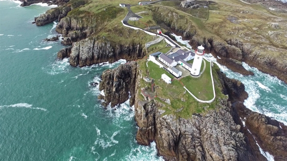 Aerial View of the Historic Fanadhead Lighthouse, Donegal, Ireland