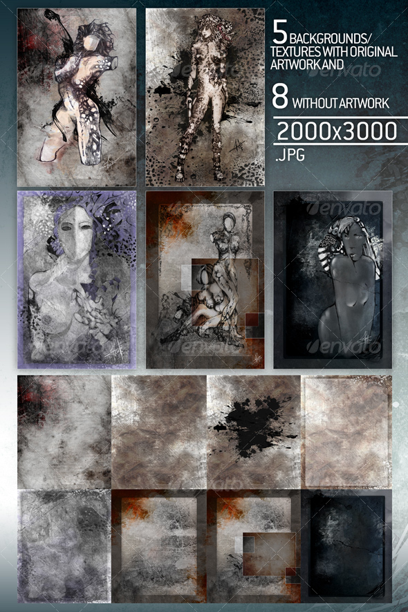 5 art pieces plus 8 textures/backgrounds used