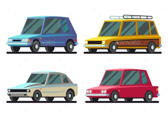 Cartoon Sports and Travel Cars Vector Set