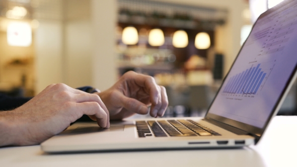 Business Man Working over Computer Office Typing Fingers Hand on Laptop Keyboard