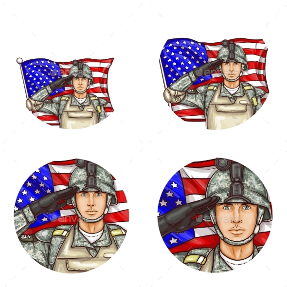 Vector US Flag Salute Soldier Pop Art Avatar Icon