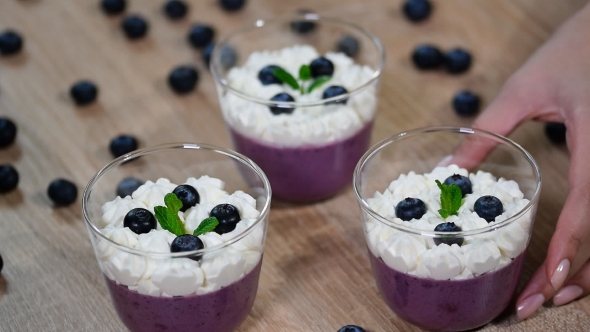 To Eat Blueberry Panna Cotta. Italian Dessert