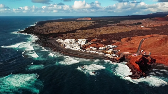 Flying Over Volcanic Lake El Golfo, Lanzarote, Canary Islands, Spain