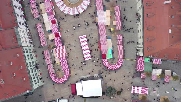 Bird's Eye View of a Festive Christmas Market in a City