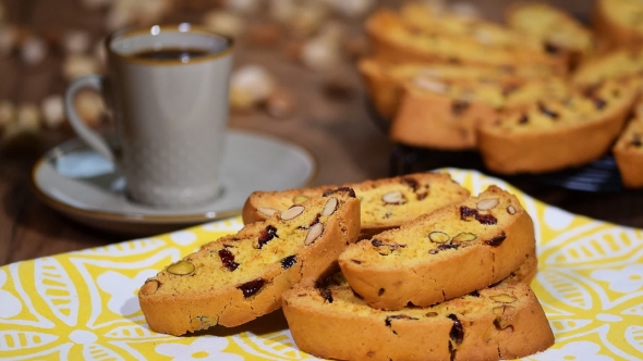 Italian Biscotti Cookies with a Cup of Coffee