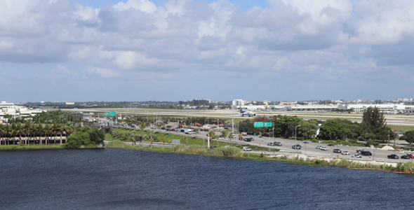 Airport, Highway and Lake Landscape