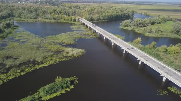 Auto Road Bridge Over Desna River in Chernihiv Region, Ukraine