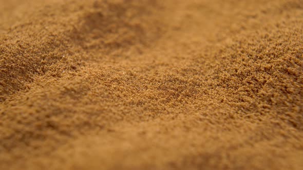 Powder particles of instant dry chicory root. Soluble beverage