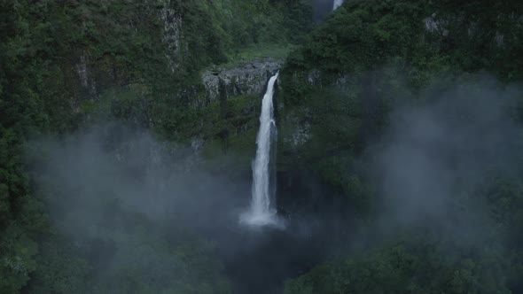 Aerial view of waterfall in Ponta Delgada, Azores, Portugal.