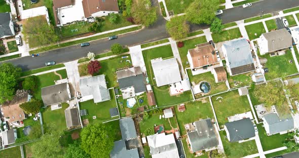 Beautiful Small Green Town Landscape Suburb Homes Sleeping Area Roof Houses From Above