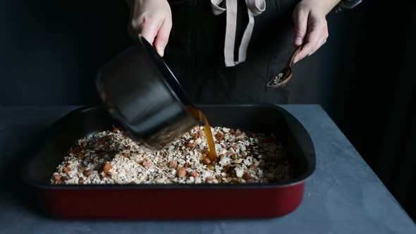 Homemade Granola at Baking Sheet