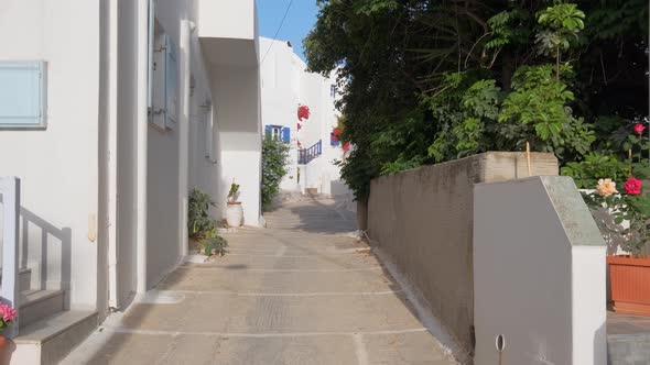 Walking in Naousa Street on Paros Island, Greece