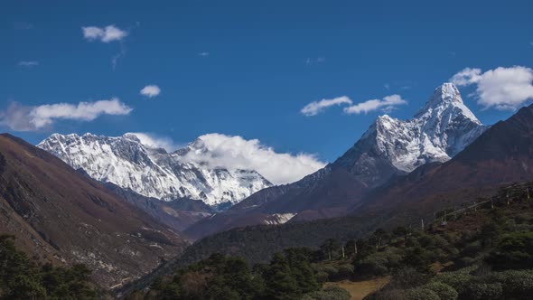 Ama Dablam and Everest Mountains on Sunny Day. Himalaya, Nepal