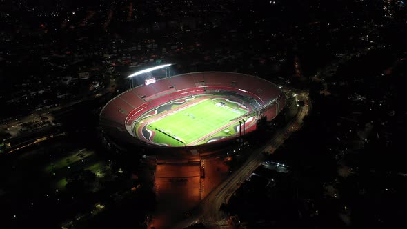 Morumbi sports centre cityscape at Sao Paulo city night.