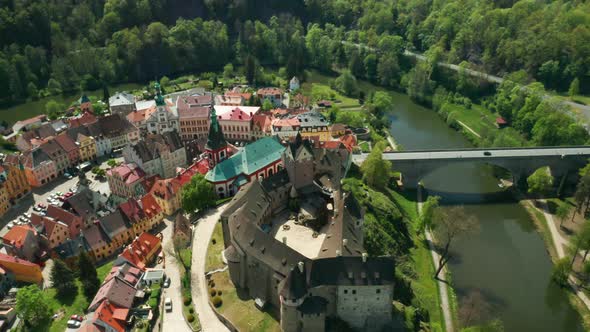 Turn Around Loket Castle and Small Czech Town, Near Karlovy Vary, Czech Republic.