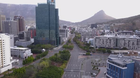 Aerial of empty city streets during Covid lockdown, Cape Town