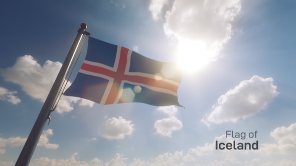 Iceland Flag on a Flagpole V2